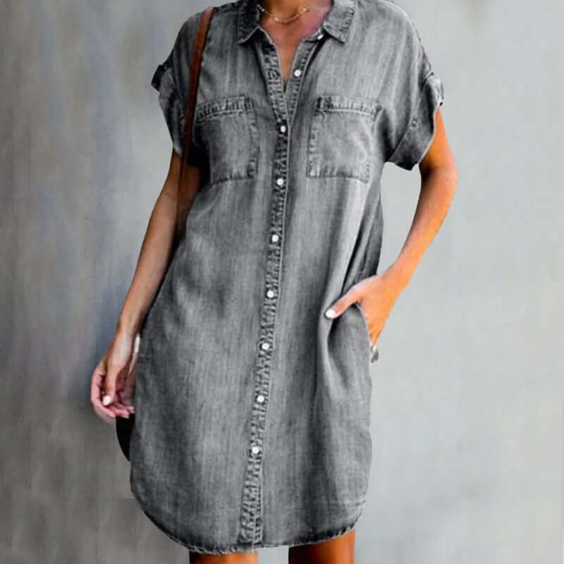 Valerie - Elegant denim dress with tummy coverage