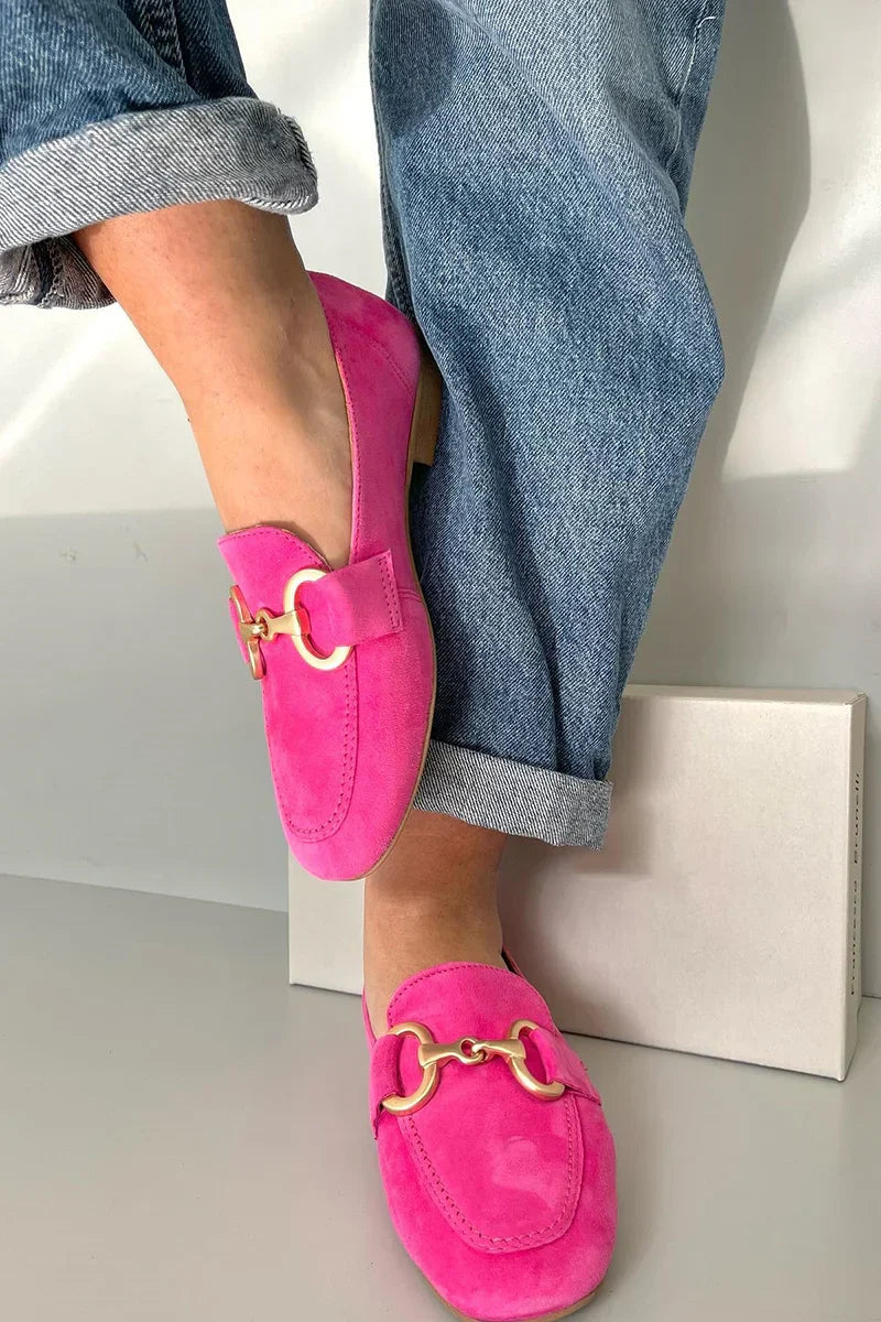 Hélène™ | Pink Suede Loafers