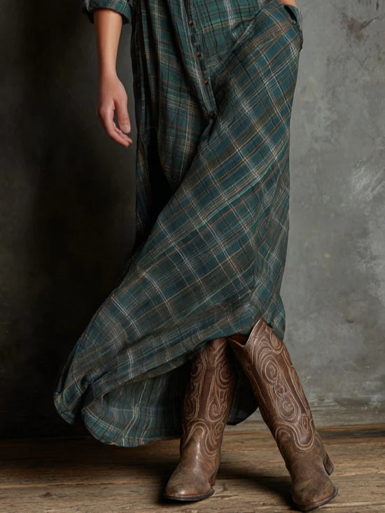 Jaelyn | Maxi Dress with Green Checked Lapels